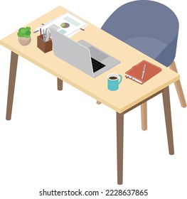 Stylish work space with isometric paintings.
