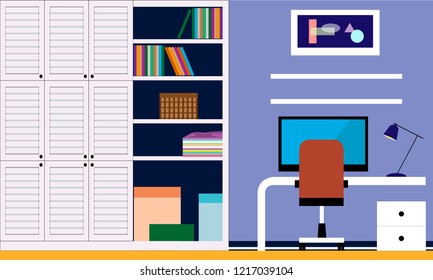 Stylish workplace with bright accents. Vector illustration