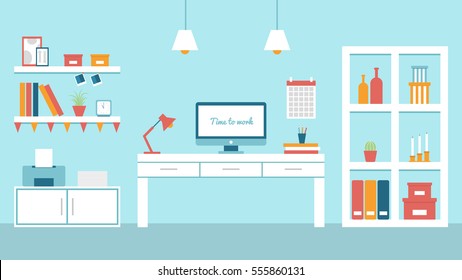 Stylish workplace with bright accents. Vector illustration