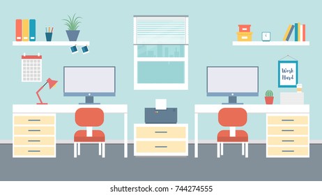 Stylish workplace with bright accents. Vector illustration