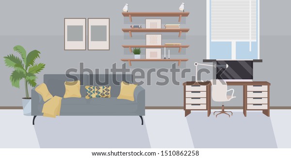 Stylish Workplace Computer Home Empty No Stock Vector Royalty