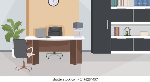 stylish workplace with computer monitor at office modern living room or cabinet interior empty no people apartment with furniture flat horizontal