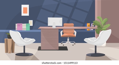 stylish workplace modern cabinet interior empty no people workspace office room with furniture flat horizontal