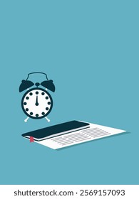 stylish workspace elements: alarm clock, notebook, and documents vector