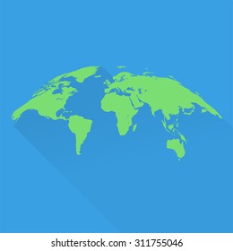 Stylish world map in green in bulk form. flat design