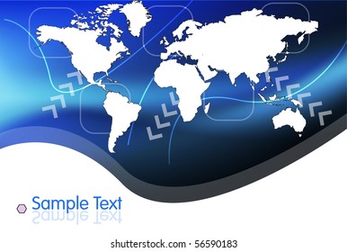 Stylish World Map on Blue Background