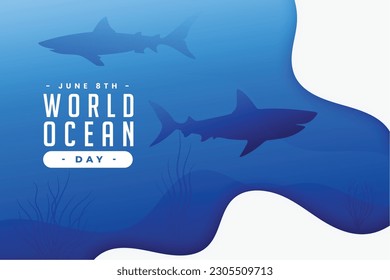stylish world ocean day background protect underwater aquatic life vector