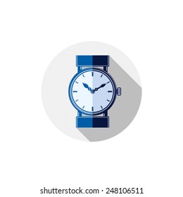 Stylish wristwatch illustration, elegant timepiece with dial and an hour hand. Design emblem or web element.