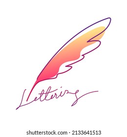 Stylish writing logo with bird feather pen illustration