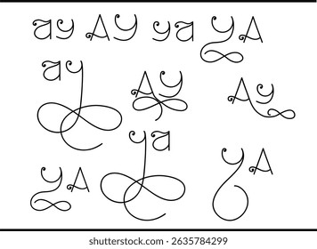 Stylish A and Y Calligraphic Logo, Luxury AY Initial Monogram Logo – Handwritten Calligraphy A and Y Letters Emblem Vector