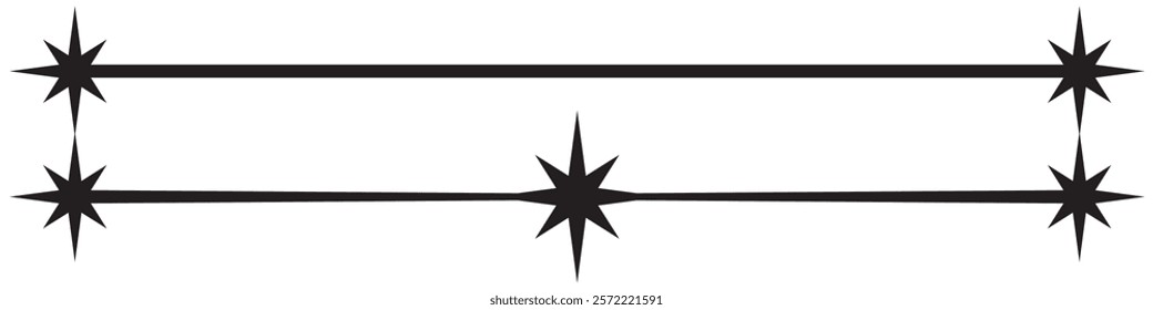 Stylish Y2K star border frame vector. Perfect for retro designs posters, invitations and branding. Sparkle starburst or twinkle, star burst and sunray or sunbeam