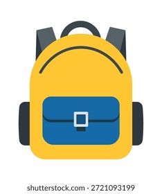 Elegante mochila amarilla con bolsillo frontal azul, perfecta para la escuela o actividades al aire libre.