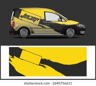 Stylish yellow and black van wrap design template. Perfect for branding and advertising.