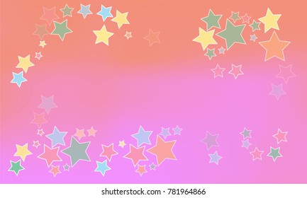 Stylish Yellow Blue and Red Stars of Different Opacity and Size on Pink Gradient Background