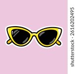Stylish yellow cat-eye sunglasses vector graphic. Fashion eyewear for summer and vacation.