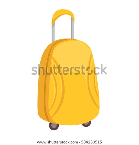 Stylish Yellow Suitcase On Wheels With Telescopic Handle.  Baggage or Bag Cartoon Collection Of Accessories