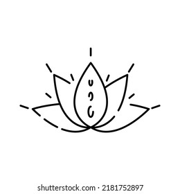 Stylish yoga themed icon on white background. Selfcare, Meditation, Mental health, Healthy lifestyle, psychology, alternative therapy. Lotus