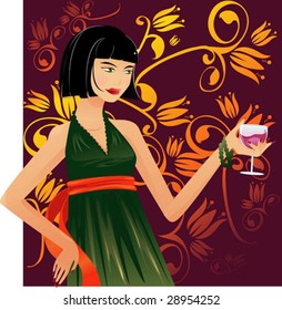 stylish young girl with a goblet of wine, 30th fasion