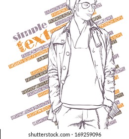 Stylish young guy on a grunge background. Vector illustration.