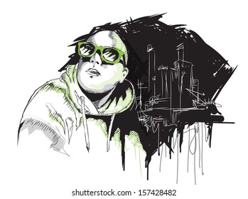 stylish young man on a street-background