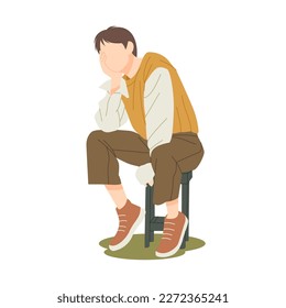 stylish young man sitting on chair isolated illustration