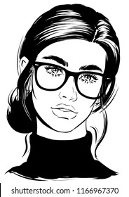 Stylish young model face with trendy eyeglasses