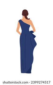 Stylish young woman in evening dress rear view.