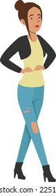 Stylish young woman walking. Outdoor fashion cartoon character
