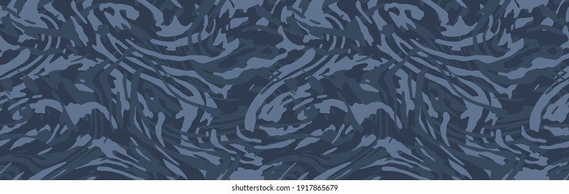 Stilvolle Zebramuster-Tarnung, modernes Modedesign. Grunge Camo Militäruniform. Blauer Meeresschatten, modische Stoffe. Vektornahtlose Textur.