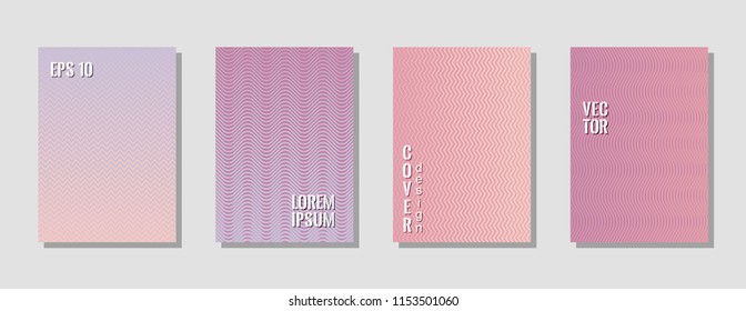 Stylish zig zag banner templates, wavy lines gradient stripes backgrounds for business cover. Curve shapes stripes, zig zag edge lines halftone texture gradient banners collection in purple pink.