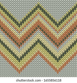 Stylish zig zal lines knitted texture geometric vector seamless. Jumper hosiery textile print. Nordic style seamless knitted pattern. Repeatable background.