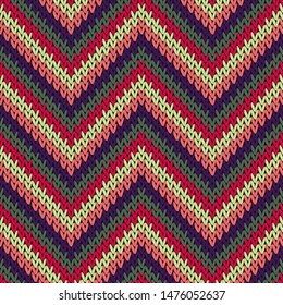 Stylish zigzag chevron stripes christmas knit geometric vector seamless. Plaid knit effect ornament. Classic warm seamless knitted pattern. Fabric canvas illustration.