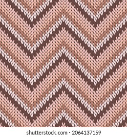 Stylish zigzag chevron stripes knitted texture geometric vector seamless. Blanket stockinet ornament. Traditional seamless knitted pattern. Repeatable background.