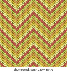 Stylish zigzag chevron stripes knitting texture geometric vector seamless. Jumper hosiery textile print. Nordic style seamless knitted pattern. Winter holidays wallpaper.