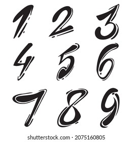 Stylishly drawn Arabic numerals from 1 to 9 - Vector illustration