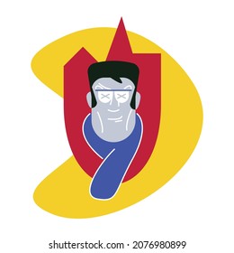 Stylishly dressed vampire with glasses and a scarf on the background of the castle. Vector illustration.