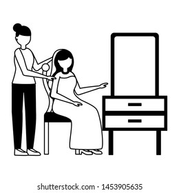 stylist arranging the bride wedding day vector illustration