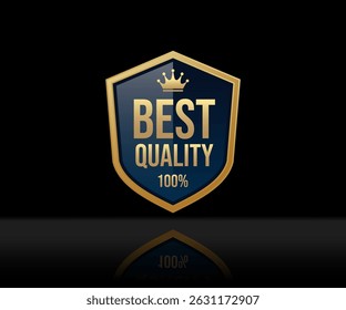Stylist badge label design golden shield with text Best Quality, 100 percent. Commonly used for premium packaging, marketing, and branding for upscale services and products.