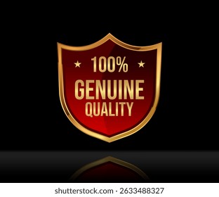 Stylist badge label design golden shield with text Genuine Quality. Commonly used for premium packaging, marketing, and branding for upscale services and products.