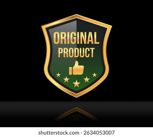 Stylist badge label design golden shield with text Original Product. Commonly used for marketing, packaging, and branding for upscale products and services.