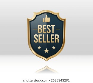 Stylist badge label design golden shield of Best Seller. Commonly used for marketing, packaging, and branding for upscale products and services.