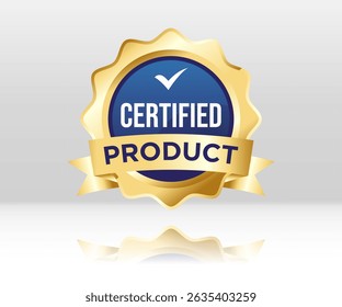 Stylist badge label design golden shield of Certified Product. Ideal for creating elegant designs for marketing, packaging, or branding.