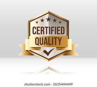 Stylist badge label design golden shield of Certified Quality. Ideal for creating elegant designs for marketing, packaging, or branding.