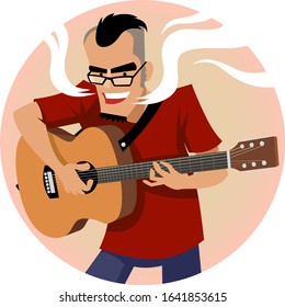 Stylist Cartoon Acoustic Guitarist Vector