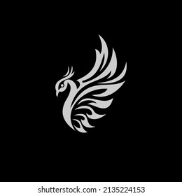 stylist flying phoenix on black background.