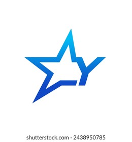 Stylist Illustration logo design Initial Y with Star in Blue color. Logo good for your any industry and can work as well in small size.