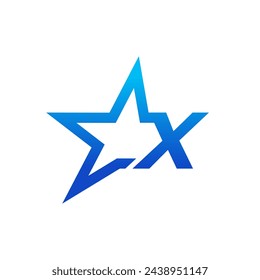 Stylist Illustration logo design Initial X with Star in Blue color. Logo good for your any industry and can work as well in small size.