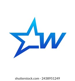 Stylist Illustration logo design Initial W with Star in Blue color. Logo good for your any industry and can work as well in small size.