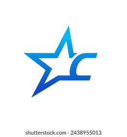 Stylist Illustration logo design Initial C with Star in Blue color. Logo good for your any industry and can work as well in small size.