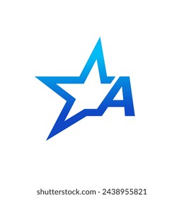 Diseño del logotipo de la ilustración de estilo Inicial A con la estrella en color azul. Logotipo bueno para su cualquier industria y puede funcionar también en tamaño pequeño.